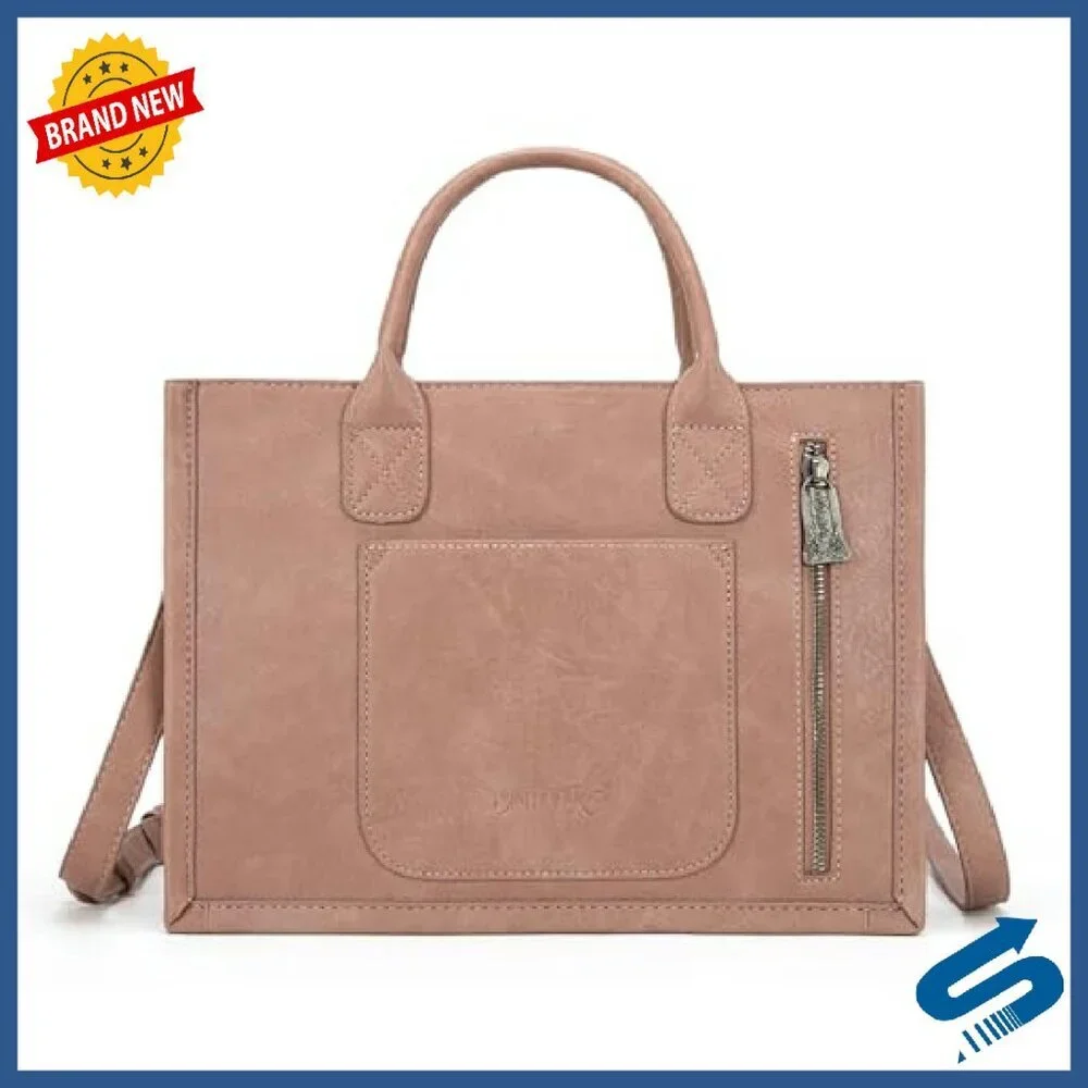 Genuine Leather Tote Bag with Detachable Crossbody Strap & Wallet Set - Picture 4 of 8